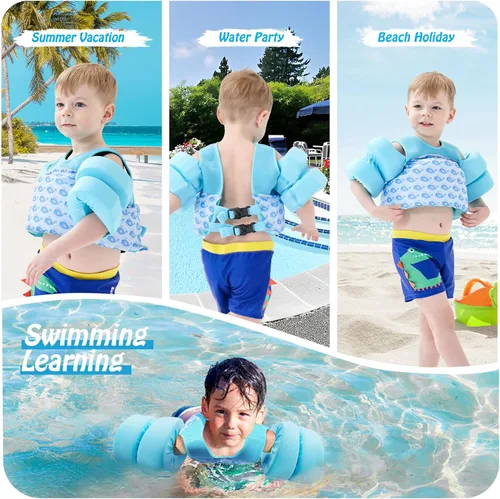 Vista 7 de COVACURE Toddler Swim Vest - Swim Float for Girls and Boys 22-66lbs, Toddler Floaties for Child Learn Swiming Training, Infant Safety Swim Aid