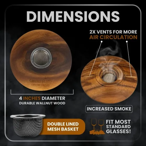 Vista 3 de Ahumador de Cóctel de Madera de Nogal Premium con Seis Latas de 4 oz de Astillas de Madera. Excelente para Whiskey y Old Fashioned. Recubierto