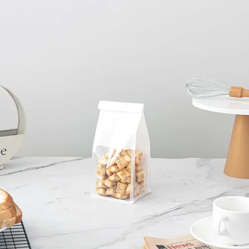 Vista 22 de 50 bolsas de pan con lazo de lata, bolsas para pan hechas de papel de algodón marrón, bolsa de embalaje de almacenamiento con ventana transparente