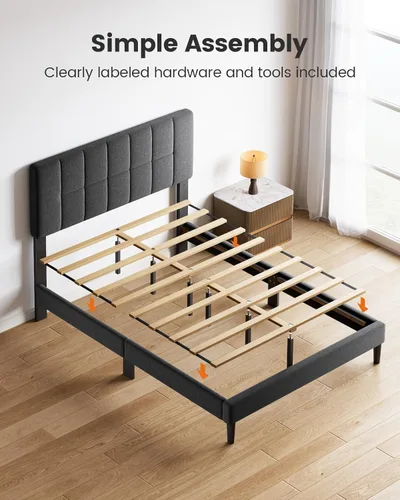 Vista 6 de Pipishell Base de cama tapizada de tamaño matrimonial con cabecera ajustable de 3 alturas, base de colchón totalmente tapizada, fuerte capacidad