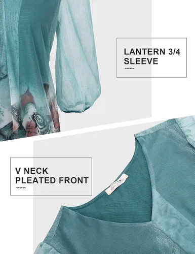 Vista 3 de SeSe Code Blusas de malla de manga 34 para mujer, plisadas, con cuello en V