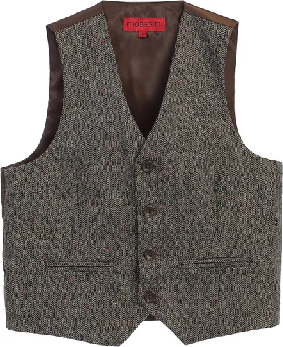 Vista 15 de Gioberti Chaleco de traje formal a cuadros Tweed para niño 63 - Gráfico Marrón