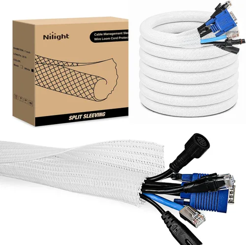 Vista 15 de Nilight - Funda para cable, fundas de gestión de cable de 10 pies - 1/2 pulgada, funda trenzada, telar de alambre autoenvolvente dividido