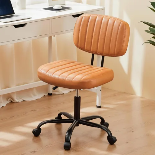 Vista 9 de Simple Deluxe Silla de escritorio pequeña, silla de oficina sin brazos con ruedas, de piel sintética, cómoda para computadora, giratoria, sin brazos