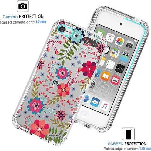 Vista 2 de Funda para iPod Touch 6/5/7, lindo parachoques de TPU transparente floral, delgada, protección resistente, borde de pantalla