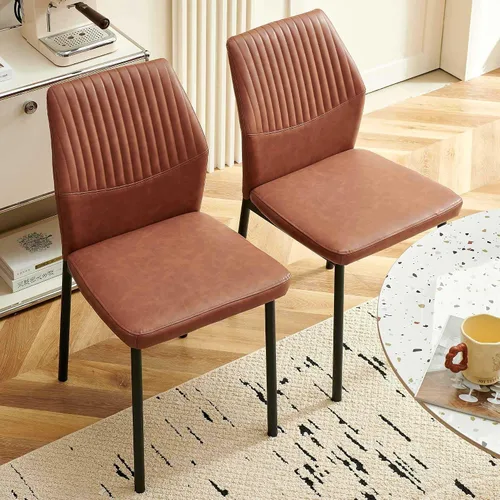 Vista 6 de Juego de 2 sillas de comedor de piel sintética con patas de metal negro, juego de 2 sillas de comedor impermeables para cocina y comedor, montaje