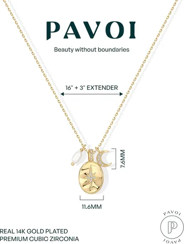 Vista 3 de PAVOI - Collares con dije de moneda bizantina grabada chapada en oro de 14 quilates, para mujer, bohemio