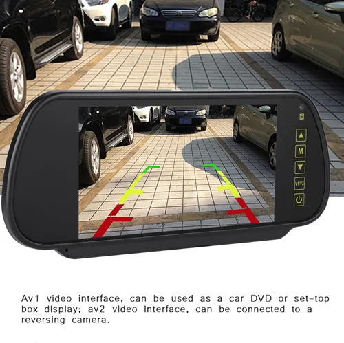 Vista 2 de DAN&DRE Espejo retrovisor 7 "LCD cámara de visión trasera negro espejo monitor coche furgoneta camión autobús control remoto AV1 AV2 720P 120 °