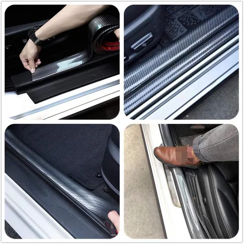 Vista 5 de Youngine Protectores de umbral de puerta de coche de fibra de carbono universal autoadhesivo flexible para coche, SUV, camioneta, protector de Negro