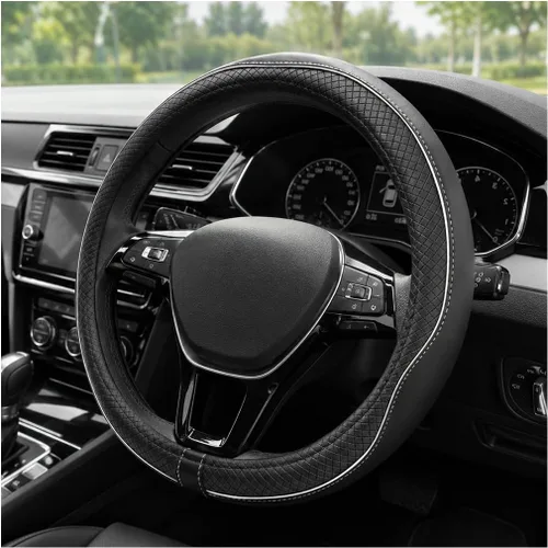 Vista 12 de Funda para volante de automóvil, 15 pulgadas, antideslizante, de cuero transpirable, protector de volante suave envolvente completo para hombres