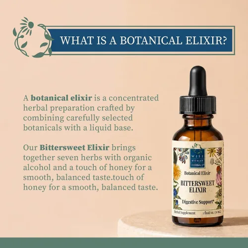 Vista 4 de Wise Woman Herbals Elixir agridulce, tónico amargo digestivo a base de hierbas, estimula el apetito y la digestión saludable, alivia la hinchazón