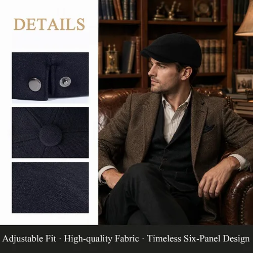 Vista 6 de Newsboy Gorras para hombre, 6 paneles, gorra plana para hombre, sombreros Gris