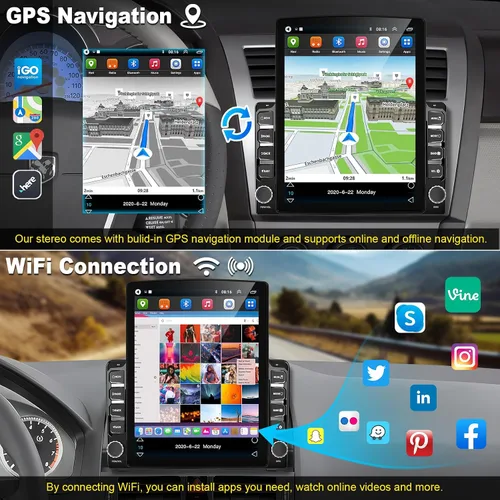 Vista 6 de Radio de coche doble DIN universal de 9.7" con unidad principal de pantalla táctil, soporte para carplay inalámbrico y Android auto, soporte