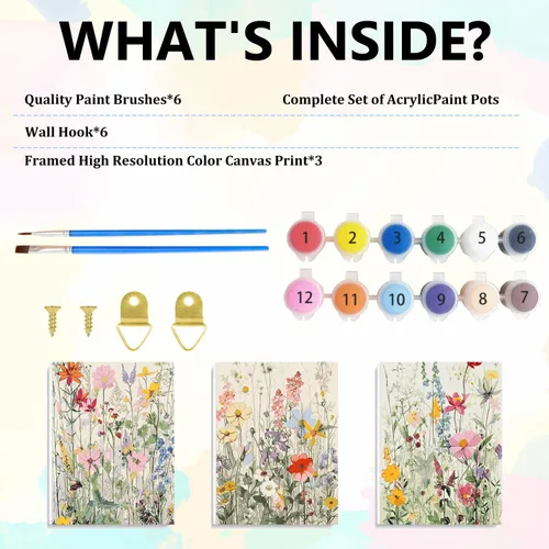Vista 5 de Kit de pintura por números para adultos con marco de madera, kit de pintura por números de flores silvestres para adultos, kit de pintura acrílica