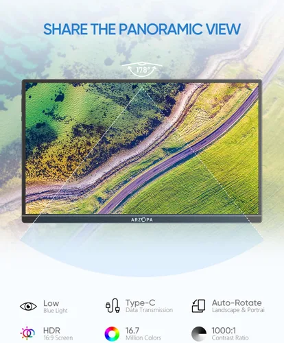 Vista 3 de ARZOPA Soporte para Monitor Portátil con Base, Monitor Portátil Ultradelgado de 14.0" para Laptop FHD 1080P Pantalla Externa con Altavoces Duales