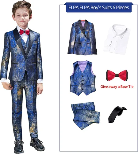 Vista 5 de ELPA ELPA Trajes para niños ajustados para niños, ropa formal para niños pequeños, para portador de anillos de boda, cumpleaños
