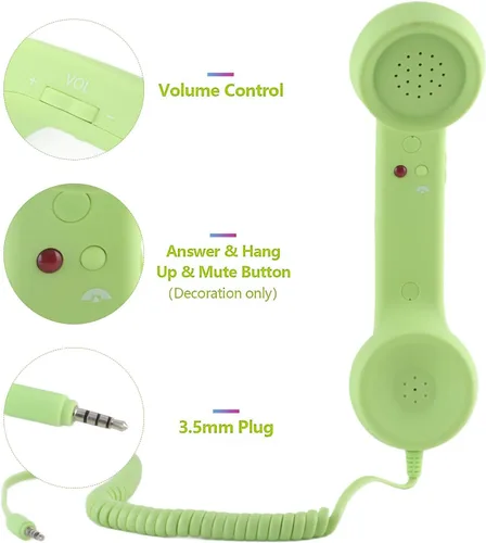 Vista 2 de Teléfono Retro Auricular 0.138 in Receptor de Teléfono Celular Micrófono Micrófono Altavoz Vintage Retro Teléfono Auricular para Smartphone (Verde)