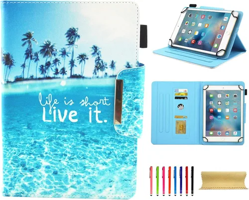 Vista 12 de Funda universal para tablet de 7 pulgadas, piel sintética [ranuras para tarjetas], cubierta magnética, para Samsung Galaxy Tab E/Tab A 7.0, Fire 7