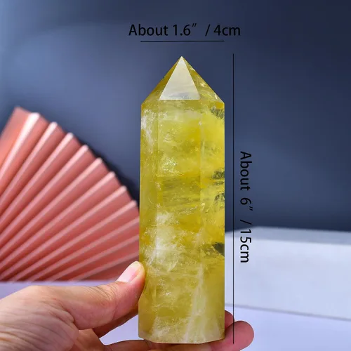 Vista 2 de Torres grandes de cristal curativo de citrino de 5.9 a 6.1 pulgadas, varita de cristal natural, 6 chakras facetadas, punto de cristal de reiki