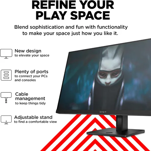 Vista 2 de HP OMEN - Monitor para juegos FHD de 23.8 pulgadas, 165 Hz, pantalla FHD (1920 x 1080), panel IPS, 99% sRGB, 90% DCI-P3, 16:9, tecnología AMD