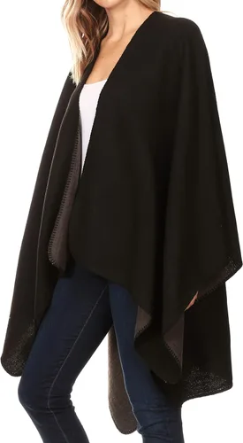 Vista 6 de Sakkas Mari - Poncho grande reversible para mujer, chal envolvente Negro
