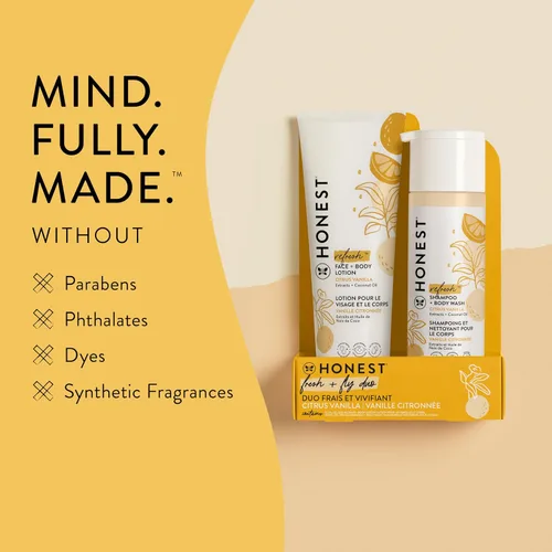 Vista 4 de The Honest Company Paquete de champú limpiador 2 en 1 y loción facial de gel corporal, suave para bebés de origen natural de cítricos vainilla