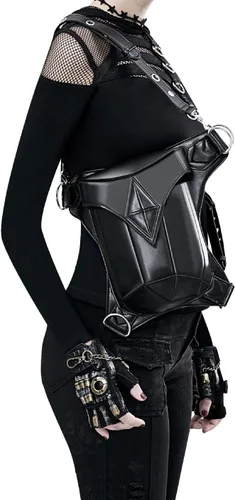 Vista 4 de UIYTR Steampunk - Riñonera de piel sintética estilo vintage estilo gótico Steampunk Fanny