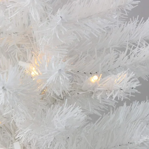 Vista 2 de Árbol de Navidad artificial blanco nieve mediano preiluminado, 2 pies, luces LED transparentes