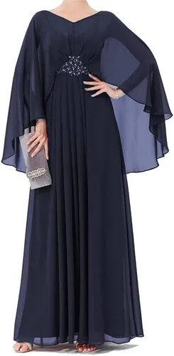 Vista 4 de Vestidos de madre de la novia de talla grande para boda, cuello en V, vestidos formales de noche para madre del novio con capa