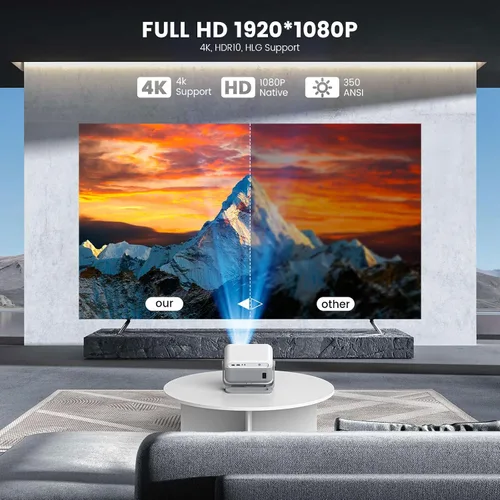 Vista 3 de 【Compatible con Netflix y Native 1080P】Mini proyector con WiFi y Bluetooth, proyector portátil 350ANSI, enfoque automático y Keystone, proyector