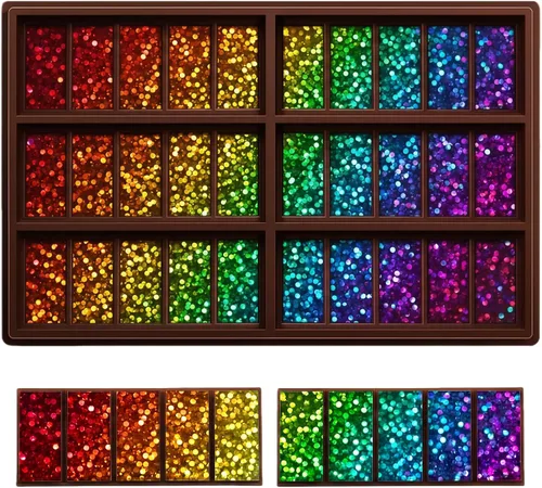 Vista 15 de Ziliny Molde holográfico de barra de chocolate rosa de silicona, barra de chocolate con efecto de luz arco iris, moldes profundos y gruesos