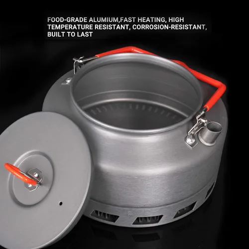 Vista 5 de Bulin Hervidor de camping de aleación de aluminio de 1.6 L, olla de té abierta para café, calentamiento rápido, equipo al aire libre, ideal