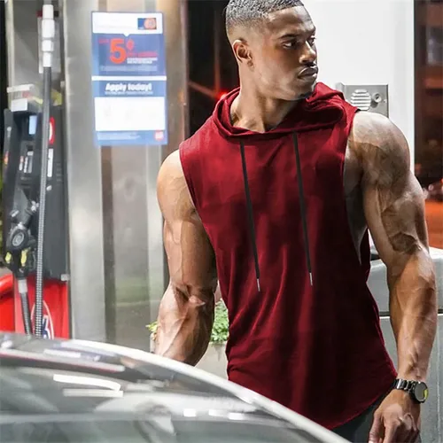 Vista 2 de Babioboa Camisetas sin mangas con capucha para hombre, para entrenamiento deportivo, sin mangas, para gimnasio, culturismo, corte muscular