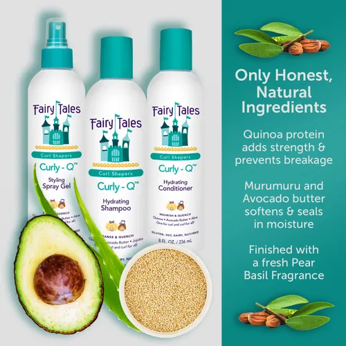 Vista 4 de Fairy Tales Curly Q - Champú hidratante para niños de 12 onzas y acondicionador de 8 onzas, sin parabenos, sulfatos, gluten y nueces, para todo tipo