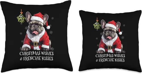 Vista 3 de Frenchy Christmas Greeting French Bulldog Mom Kids Lindo perro francés cachorro Misteltoe Navidad Bulldog Francés, 16 x 16 pulgadas, multicolor