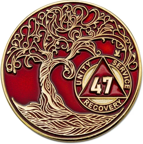 Vista 249 de 1 año Sobriety Mint Twisted Tree of Life Medallón de recuperación AA chapado en oro, chip/ficha - negro