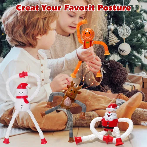 Vista 9 de Tubos Pop de Navidad con LED que se Iluminan 4 Piezas Juguetes Sensoriales Fidget, Juguetes de Santa con Ventosa Telescópica Autismo Regalos