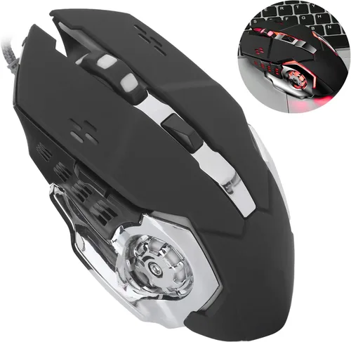 Vista 5 de Lazmin112 Mouse para juegos con cable 6 botones ergonómicos USB de cuatro etapas DPI de retroiluminación de color ajustable mouse de doble uso