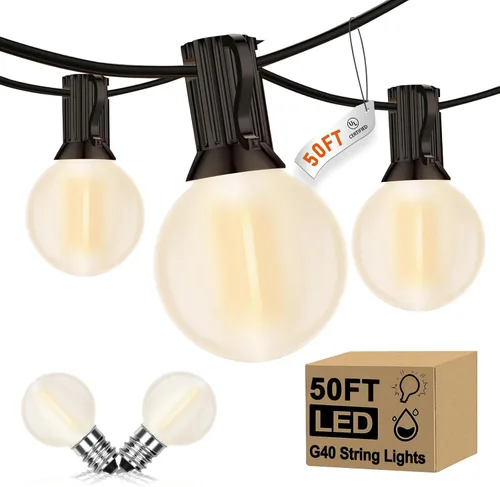 Vista 14 de Guirnalda de luces LED G40 para exteriores de 25 pies, luces de Navidad con forma de globo esmerilado con 27 (2 de repuesto) bombillas redondas