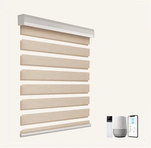 Vista 31 de tipiace Persianas inteligentes de cebra motorizadas con cable duro con Alexa Google Home, tela filtrante de luz de doble capa, persianas Negro