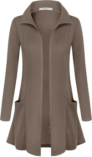 Vista 2 de Miusey Sudadera tipo túnica con cremallera para mujer, cuello y ligera, chaqueta larga