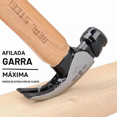 Vista 4 de REAL STEEL Martillo de garra curvada de cabeza magnética de 16 onzas con mango de madera de nogal garra con cara lisa 0401