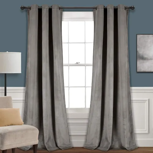 Vista 7 de Lush Decor Prima Velvet - Par de paneles de cortinas de ventana de terciopelo sólido con filtro de luz, 38" de ancho x 84" de largo, negro