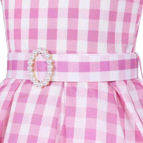Vista 4 de SZ-TONDA Vestido con correa para disfraz a cuadros rosados para niñas Ropa de fiesta de Halloween 2023 para niños, cosplay, cumpleaños, fiesta