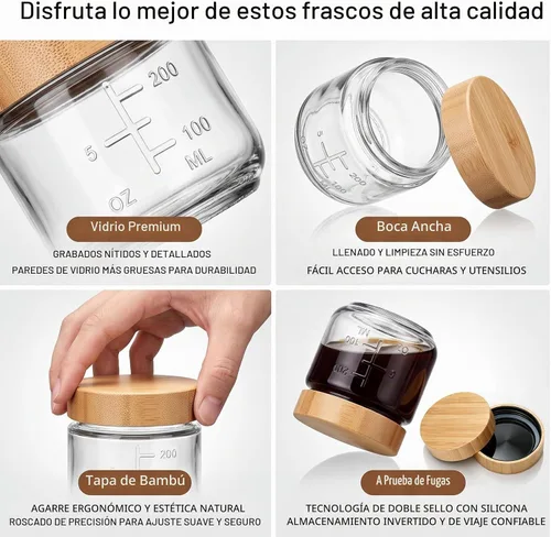 Vista 8 de 10oz Overnight Oats Containers With Lids,Mason Jars with Bamboo Lid