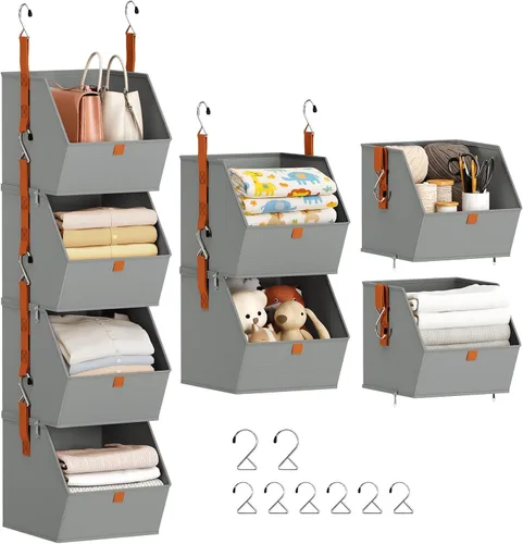 Vista 20 de Homsorout Organizador plegable para armario, sistema de almacenamiento de 3 niveles con ganchos, contenedores de almacenamiento colgantes de tela