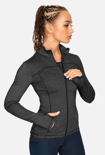 Vista 5 de QUEENIEKE Chaquetas de correr para mujer con cremallera, chaquetas atléticas ajustadas para entrenamiento, gimnasio, yoga, pista, con bolsillos