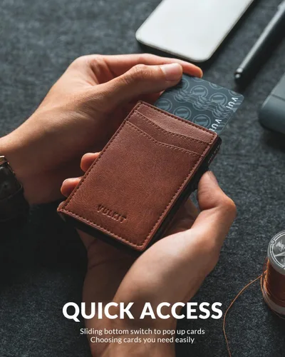 Vista 27 de VULKIT Billeteras delgadas para hombre, con bloqueo RFID, diseño minimalista con capacidad para hasta 11 tarjetas, Negro -, Minimalista