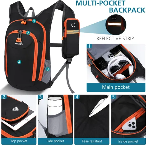 Vista 3 de Esup Mochila de senderismo pequeña de 15 L plegable y ligera mochila de viaje para mujeres y hombres (negro)