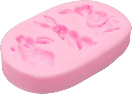 Vista 7 de Moldes de silicona de conejo para chocolate, 4 piezas de conejo, zanahoria, conejo de Pascua, fondant, moldes para hornear para decoración